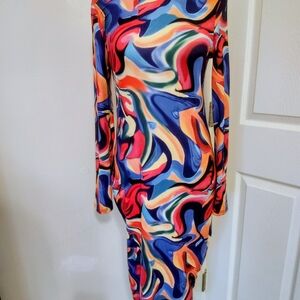 Multicolor Abstract Print Body Con Dress